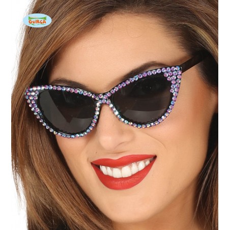 GAFAS AÑOS 50 CON BRILLANTES LILA